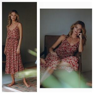 Pampelone Alisse XS Floral Midi Dress Boho Resortwear Handmade Rayon